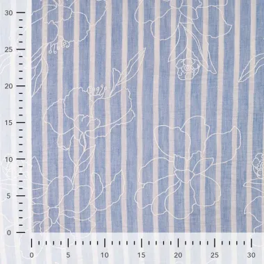-Polyester stof - linnenlook - strepen & bloemen - lichtblauw - Q11836-910 - Polyester stof - linnenlook - strepen & bloemen - lichtblauw - Q11836-910