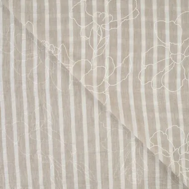 -Polyester stof - linnenlook - strepen & bloemen - zand - Q11836-520 - Polyester stof - linnenlook - strepen & bloemen - zand - Q11836-520