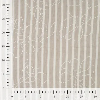 -Polyester stof - linnenlook - strepen & bloemen - zand - Q11836-520 - Polyester stof - linnenlook - strepen & bloemen - zand - Q11836-520