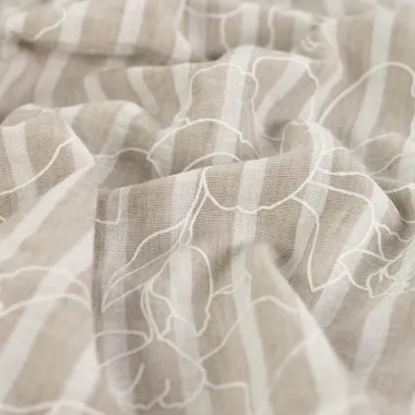 -Polyester stof - linnenlook - strepen & bloemen - zand - Q11836-520 - Polyester stof - linnenlook - strepen & bloemen - zand - Q11836-520