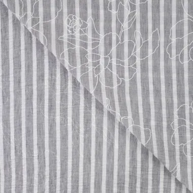 -Polyester stof - linnenlook - strepen & bloemen - zwart - Q11836-690 - Polyester stof - linnenlook - strepen & bloemen - zwart - Q11836-690