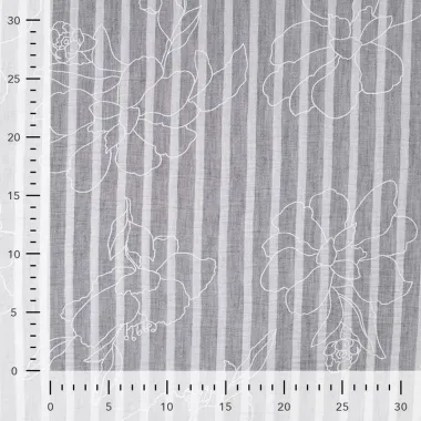 -Polyester stof - linnenlook - strepen & bloemen - zwart - Q11836-690 - Polyester stof - linnenlook - strepen & bloemen - zwart - Q11836-690