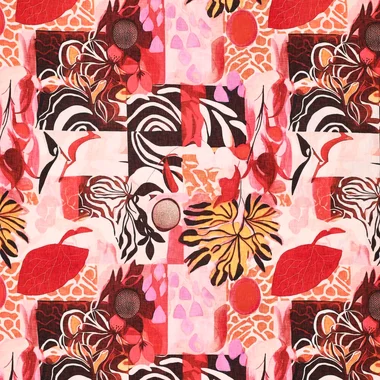 -Viscose stof - polyamidemix - digitaal fantasie bloemen - rood - 22624-440 - Viscose stof - polyamidemix - digitaal fantasie bloemen - rood - 22624-440