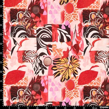 -Viscose stof - polyamidemix - digitaal fantasie bloemen - rood - 22624-440 - Viscose stof - polyamidemix - digitaal fantasie bloemen - rood - 22624-440