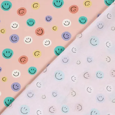 -Katoen stof - poplin - emoticons - roze - 27/25637-014 - Katoen stof - poplin - emoticons - roze - 27/25637-014