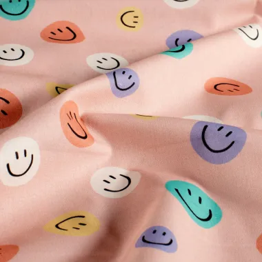 -Katoen stof - poplin - emoticons - roze - 25637-014 - Katoen stof - poplin - emoticons - roze - 25637-014