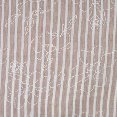 -Polyester stof - linnenlook - strepen & bloemen - taupe - Q11836-540 - Polyester stof - linnenlook - strepen & bloemen - taupe - Q11836-540