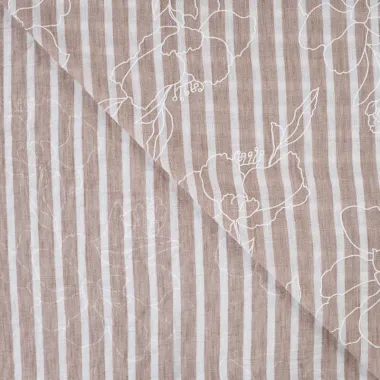 -Polyester stof - linnenlook - strepen & bloemen - taupe - Q11836-540 - Polyester stof - linnenlook - strepen & bloemen - taupe - Q11836-540
