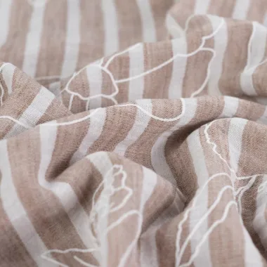 -Polyester stof - linnenlook - strepen & bloemen - taupe - Q11836-540 - Polyester stof - linnenlook - strepen & bloemen - taupe - Q11836-540