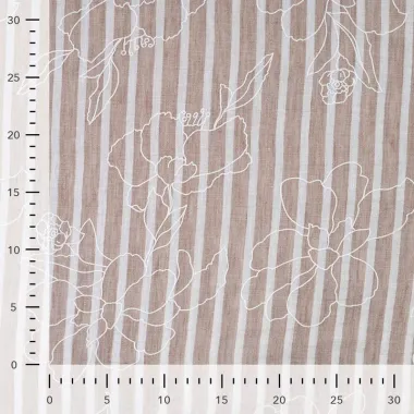 -Polyester stof - linnenlook - strepen & bloemen - taupe - Q11836-540 - Polyester stof - linnenlook - strepen & bloemen - taupe - Q11836-540