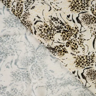 -Viscose stof - linnenmix - digitaal bloemen dierenprint - beige - P18014-542 - Viscose stof - linnenmix - digitaal bloemen dierenprint - beige - P18014-542
