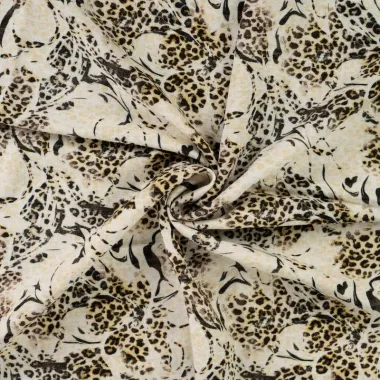 -Viscose stof - linnenmix - digitaal bloemen dierenprint - beige - P18014-542 - Viscose stof - linnenmix - digitaal bloemen dierenprint - beige - P18014-542