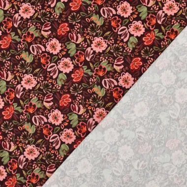 -Tricot stof - digitaal bloemetjes - burgundy - 27/7097-011 - Tricot stof - digitaal bloemetjes - burgundy - 27/7097-011