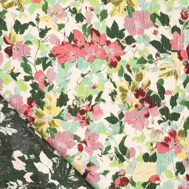 -Polyester stof - jacquard - bloemetjes - gebroken wit - 22768-025 - Polyester stof - jacquard - bloemetjes - gebroken wit - 22768-025