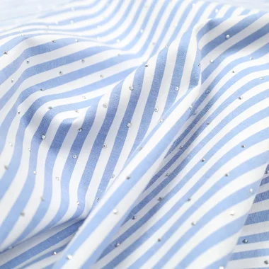 -Stretch stof - yarn dyed - strepen & strass steentjes - blauw - 22796-635 - Stretch stof - yarn dyed - strepen & strass steentjes - blauw - 22796-635