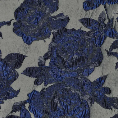 -Polyester stof - jacquard metaal - bloemen - blauw - 23186-650 - Polyester stof - jacquard metaal - bloemen - blauw - 23186-650