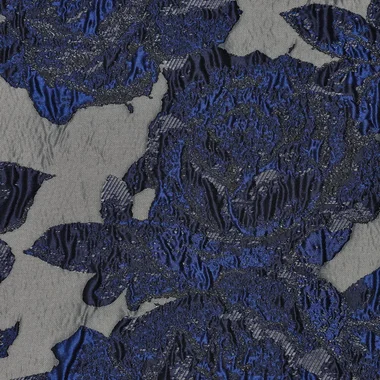 -Polyester stof - jacquard metaal - bloemen - blauw - 23186-650 - Polyester stof - jacquard metaal - bloemen - blauw - 23186-650