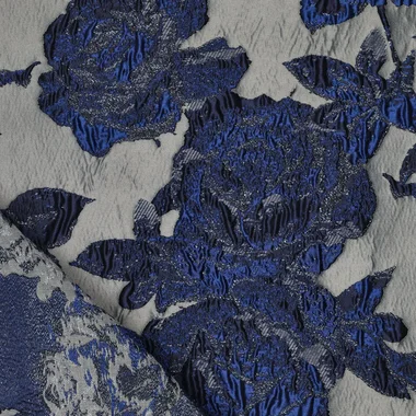 -Polyester stof - jacquard metaal - bloemen - blauw - 23186-650 - Polyester stof - jacquard metaal - bloemen - blauw - 23186-650