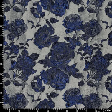 -Polyester stof - jacquard metaal - bloemen - blauw - 23186-650 - Polyester stof - jacquard metaal - bloemen - blauw - 23186-650