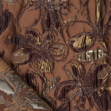 -Polyester stof - jacquard metaal - bloemen - bruin - 23189-100 - Polyester stof - jacquard metaal - bloemen - bruin - 23189-100