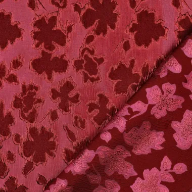 -Polyester stof - jacquard - bloemen - rood - 4529-002 - Polyester stof - jacquard - bloemen - rood - 4529-002
