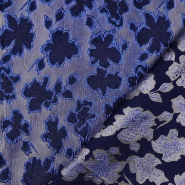 -Polyester stof - jacquard - bloemen - blauw - 4529-003 - Polyester stof - jacquard - bloemen - blauw - 4529-003