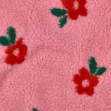 -Teddy stof - jacquard - bloemetjes - roze - 8034-001 - Teddy stof - jacquard - bloemetjes - roze - 8034-001