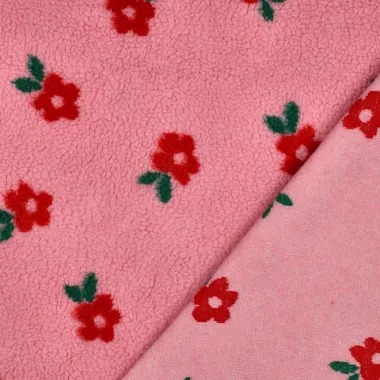 -Teddy stof - jacquard - bloemetjes - roze - 8034-001 - Teddy stof - jacquard - bloemetjes - roze - 8034-001