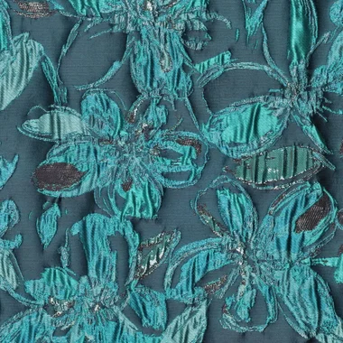 -Polyester stof - jacquard metaal - bloemen - petrol - 23189-670 - Polyester stof - jacquard metaal - bloemen - petrol - 23189-670