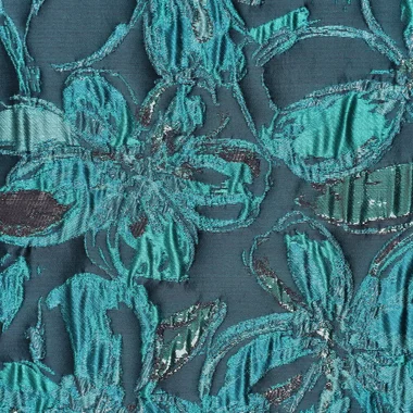 -Polyester stof - jacquard metaal - bloemen - petrol - 23189-670 - Polyester stof - jacquard metaal - bloemen - petrol - 23189-670