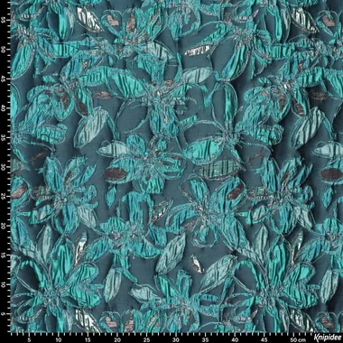 -Polyester stof - jacquard metaal - bloemen - petrol - 23189-670 - Polyester stof - jacquard metaal - bloemen - petrol - 23189-670