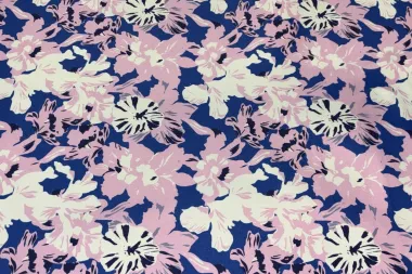 -Stretch stof - bloemen - roze/blauw - JT129 - Stretch stof - bloemen - roze/blauw - JT129