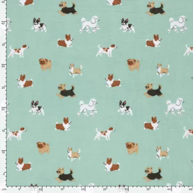 -Mousseline-Stoff – Hunde – helles Altgrün – 27/25364-003 - Mousseline-Stoff – Hunde – helles Altgrün – 27/25364-003