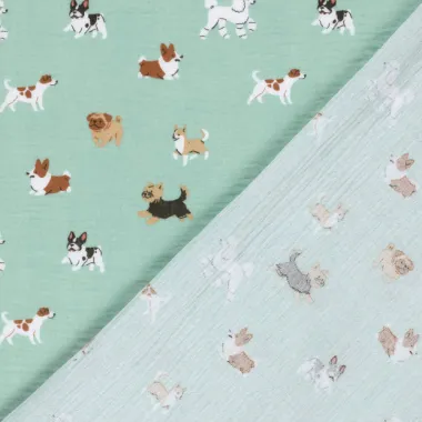 -Mousseline-Stoff – Hunde – helles Altgrün – 27/25364-003 - Mousseline-Stoff – Hunde – helles Altgrün – 27/25364-003