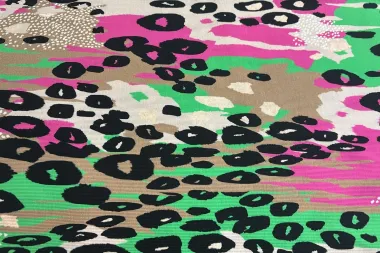 -Tricot stof - ribtricot - dierenprint - roze/groen - JT336 - Tricot stof - ribtricot - dierenprint - roze/groen - JT336
