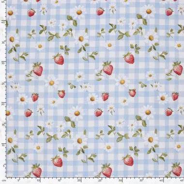 -Baumwolle – Popeline – Erdbeeren, Blümchen & Karos – hellblau – 60499-003 - Baumwolle – Popeline – Erdbeeren, Blümchen & Karos – hellblau – 60499-003