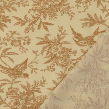 -Katoenen stof - poplin - vogels & bloemen - beige - 60690-052 - Katoenen stof - poplin - vogels & bloemen - beige - 60690-052