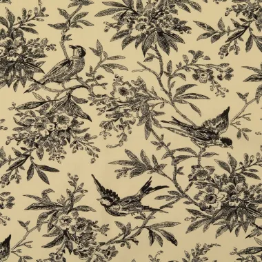 -Katoenen stof - poplin - vogels & bloemen - zwart - 60690-069 - Katoenen stof - poplin - vogels & bloemen - zwart - 60690-069