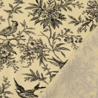-Baumwollstoff – Popeline – Vögel & Blumen – schwarz – 60690-069 - Baumwollstoff – Popeline – Vögel & Blumen – schwarz – 60690-069