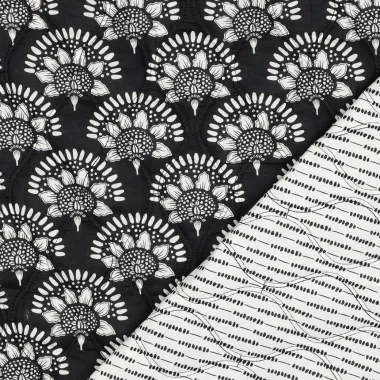 -Doorgestikte stof - cotton voile - bloemen - zwart - 1960-001 - Doorgestikte stof - cotton voile - bloemen - zwart - 1960-001