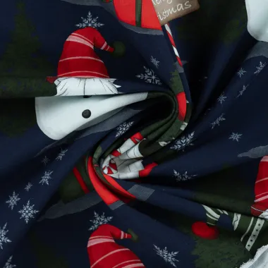 -Weihnachtsstoff – French Terry – gnomes – Denimblau – CR7011-960 - Weihnachtsstoff – French Terry – gnomes – Denimblau – CR7011-960