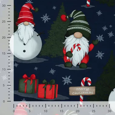 -Weihnachtsstoff – French Terry – gnomes – Denimblau – CR7011-960 - Weihnachtsstoff – French Terry – gnomes – Denimblau – CR7011-960