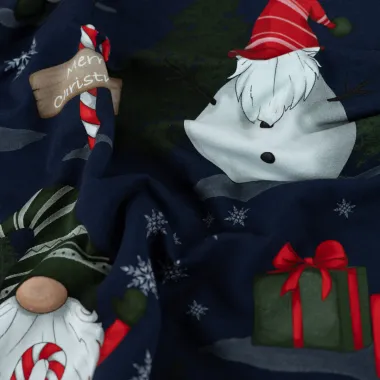 -Weihnachtsstoff – French Terry – gnomes – Denimblau – CR7011-960 - Weihnachtsstoff – French Terry – gnomes – Denimblau – CR7011-960