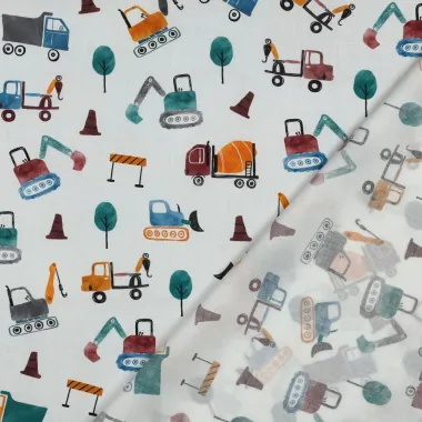 -Katoenen stof - poplin - digitaal constructie voertuigen - wit - 2072-001 - Katoenen stof - poplin - digitaal constructie voertuigen - wit - 2072-001