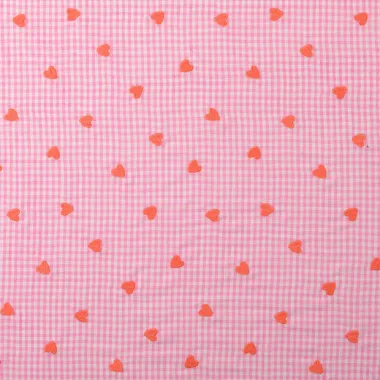 -Embroidery stof - poplin katoen - ruiten & hartjes - roze - 60650-012 - Embroidery stof - poplin katoen - ruiten & hartjes - roze - 60650-012