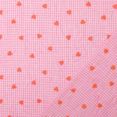 -Embroidery stof - poplin katoen - ruiten & hartjes - roze - 60650-012 - Embroidery stof - poplin katoen - ruiten & hartjes - roze - 60650-012
