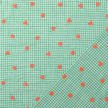 -Embroidery stof - poplin katoen - ruiten & hartjes - groen - 60650-025 - Embroidery stof - poplin katoen - ruiten & hartjes - groen - 60650-025