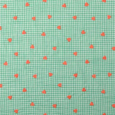 -Embroidery stof - poplin katoen - ruiten & hartjes - groen - 60650-025 - Embroidery stof - poplin katoen - ruiten & hartjes - groen - 60650-025