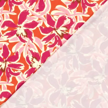 -Rekbare stof - swimwear - bloemen - roze oranje - 23823-017 - Rekbare stof - swimwear - bloemen - roze oranje - 23823-017