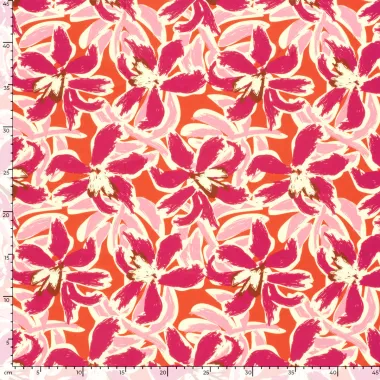 -Rekbare stof - swimwear - bloemen - roze oranje - 23823-017 - Rekbare stof - swimwear - bloemen - roze oranje - 23823-017
